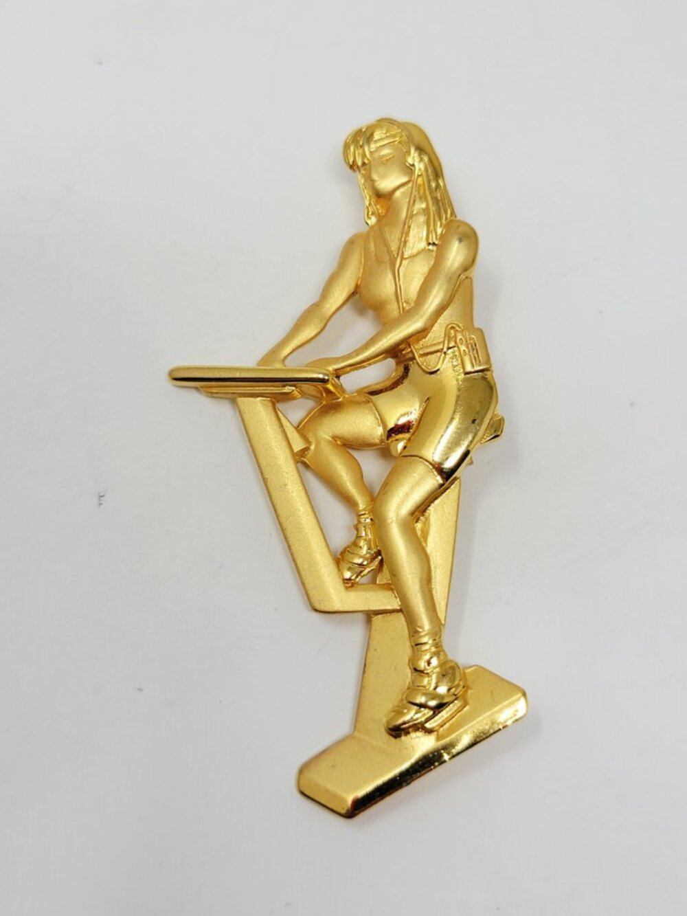 JJ Jonette Gold Tone Fitness Workout Brooch Vintage Figural Pin